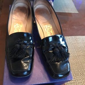Stuart Weitzman patent loafer with tassel